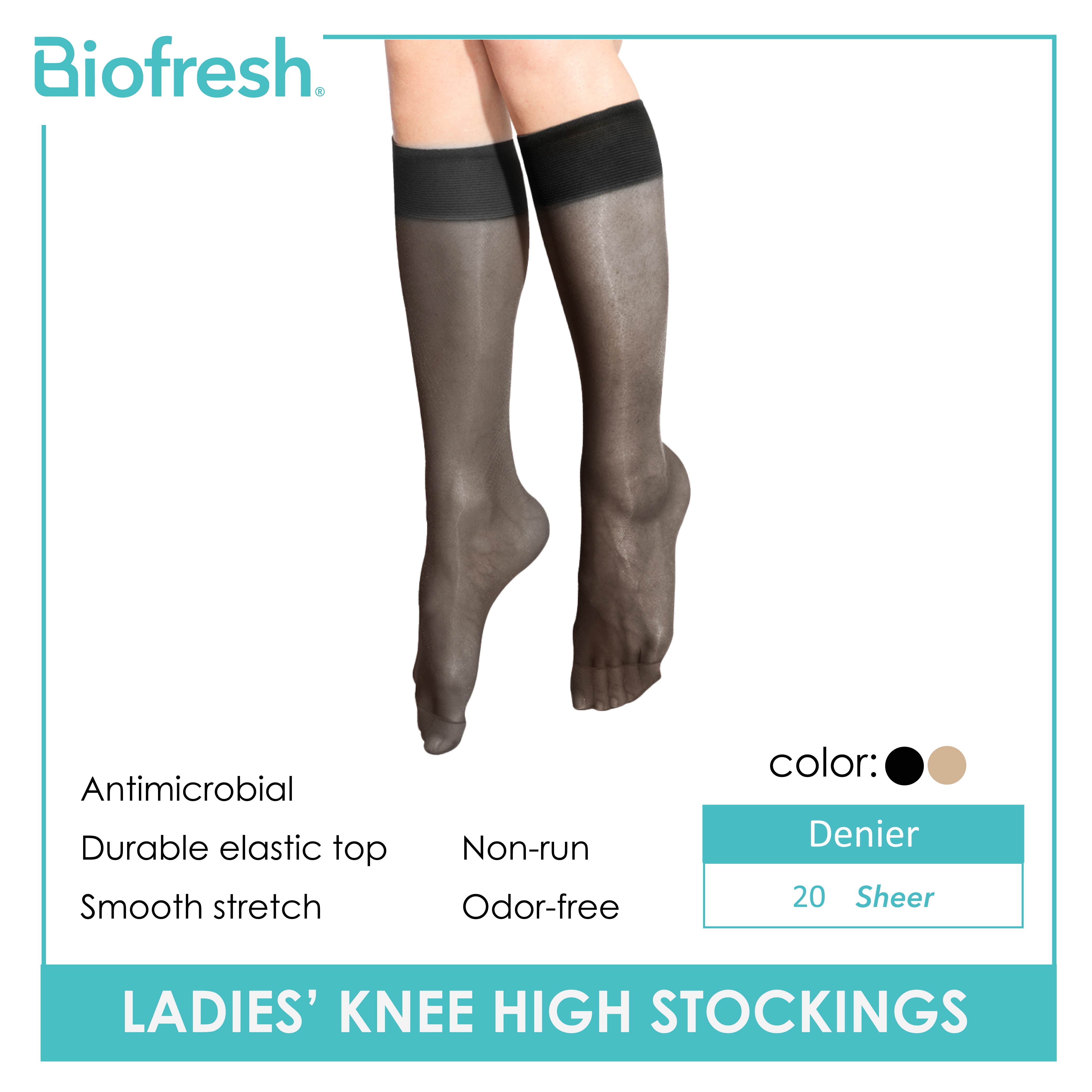 Biofresh Ladies' Antimicrobial Smooth Stretch Knee High Stockings 20 Denier  3 pairs in a pack RSKHG20