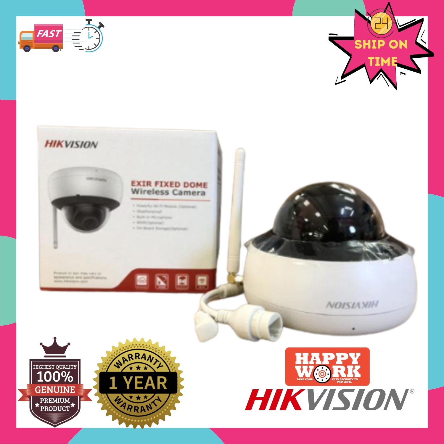 Hikvision DS-2CD2121G1-IDW1 2MP Wifi IR IP Dome Camera Built-in Mic  WDR
