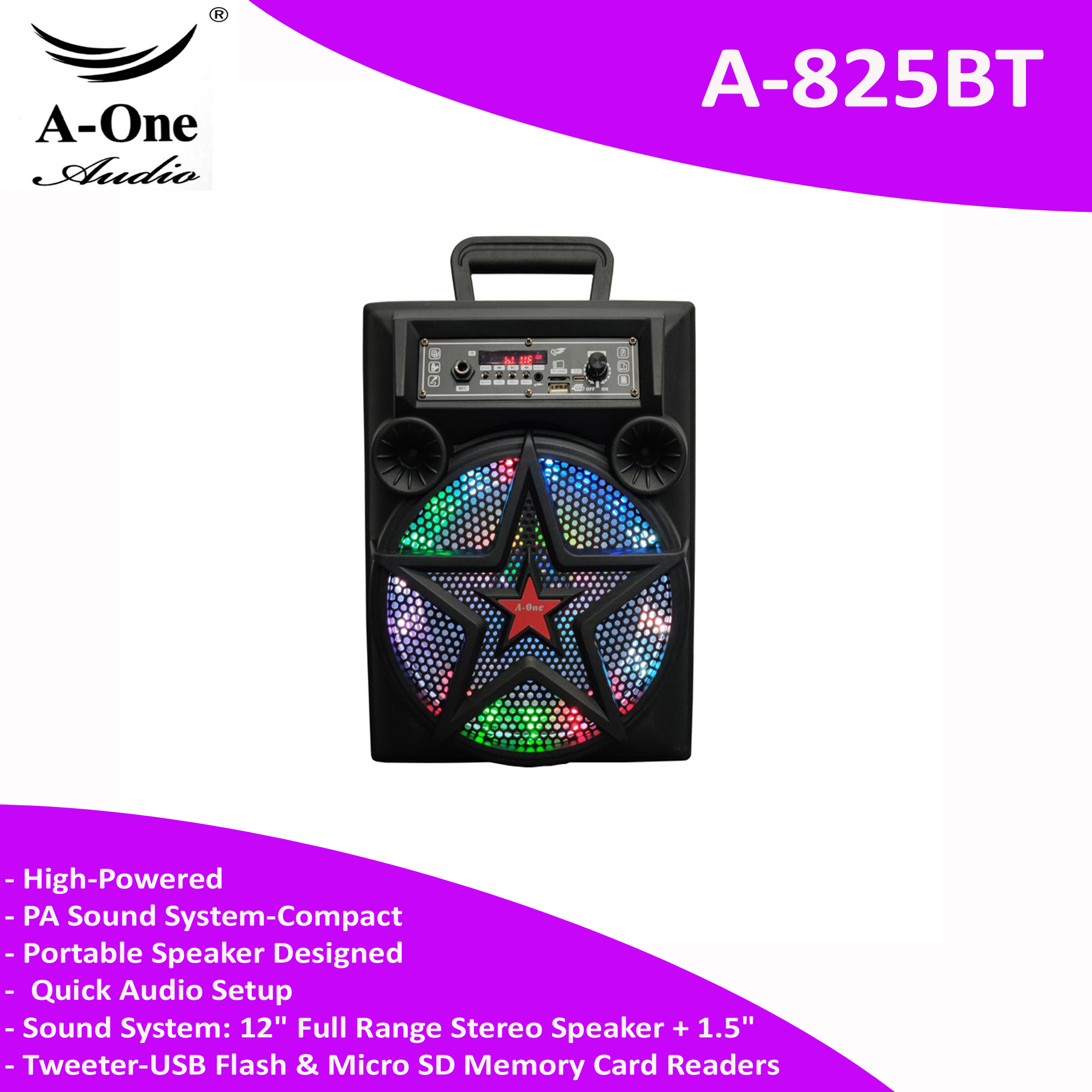 A One 8 A 825bt Light Bluetooth Party Portable Speaker With Usb Sd Bt Fm Free 1 Pcs Wired Mic Lazada Ph