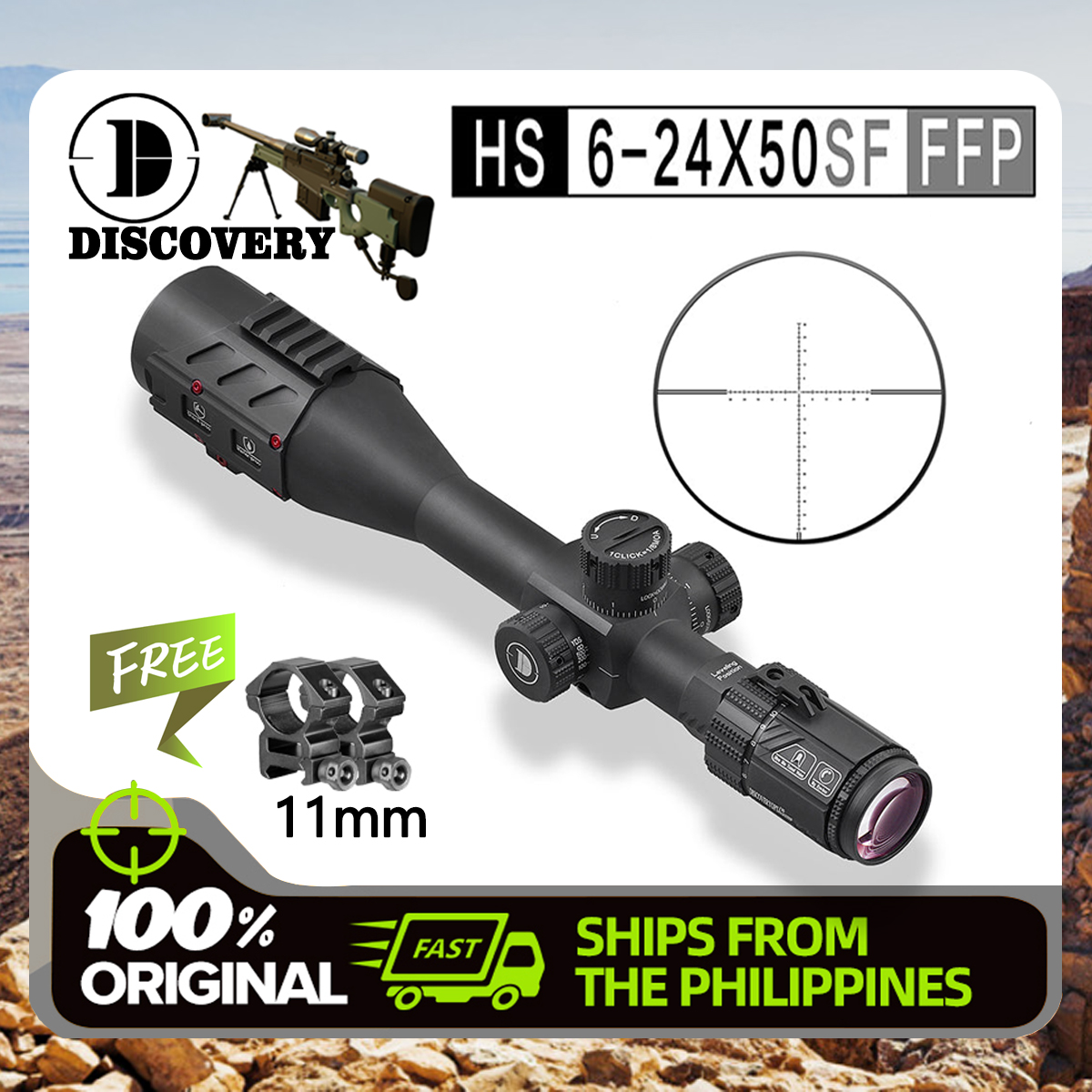 【Free 11mm mount】Riflescope for Hunting Discovery HS 624X50SF FFP