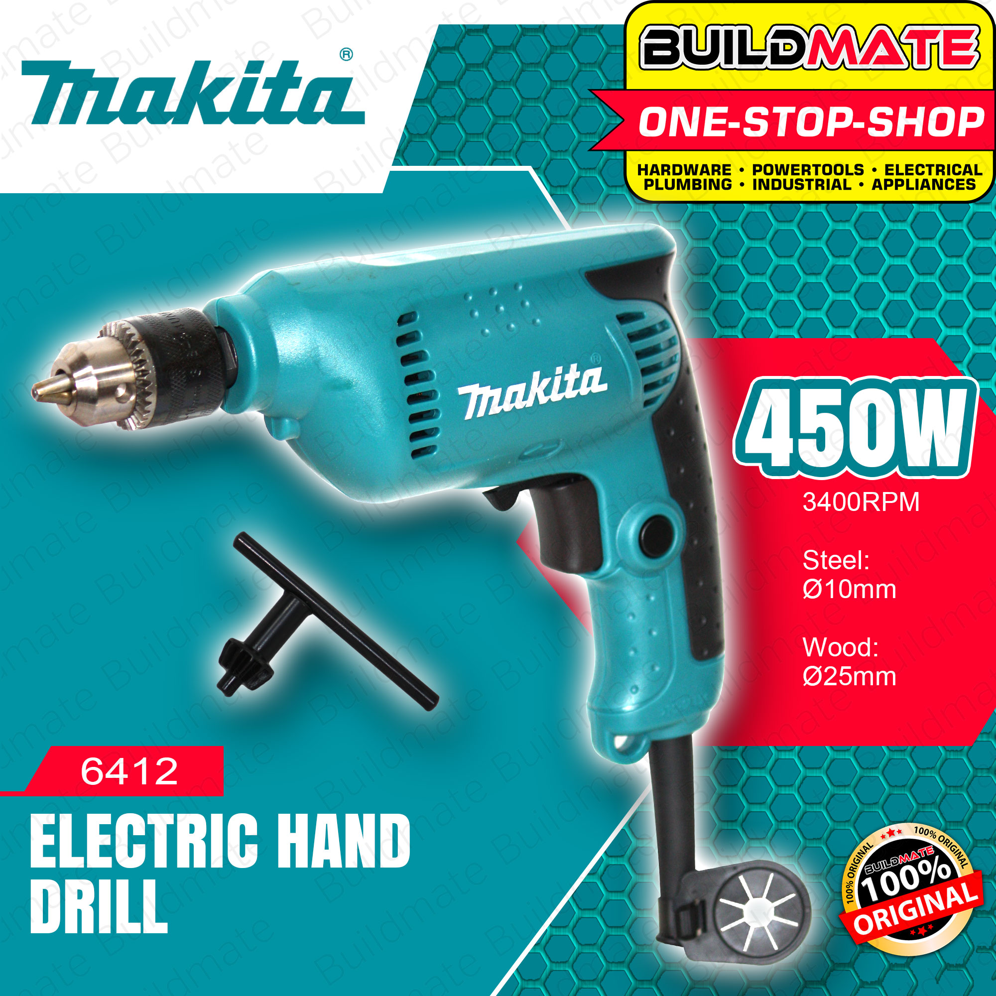 MAKITA Original Electric Hand Drill 10mm 450W 6412 For Metal And Wood ...
