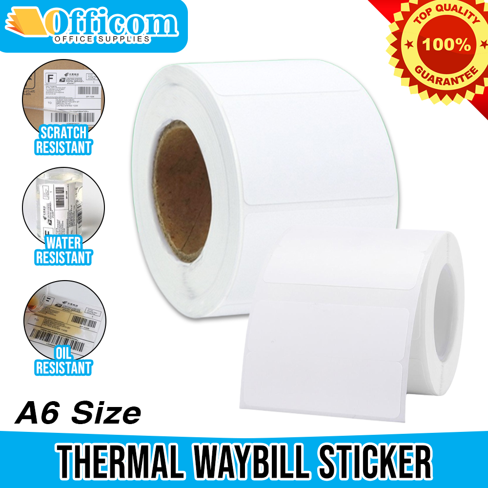 Officom Thermal Waybill Sticker A6 Size Roll 500 350 300pcs 100mmx150mm Triple Proof Oil 7654