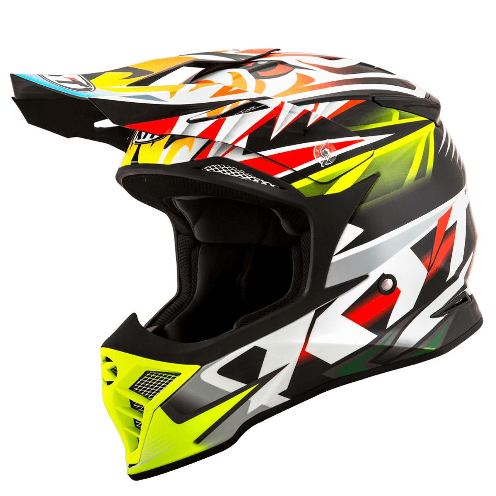 KYT Skyhawk Temper Red Fluo or Yellow Fluo Helmet MX Motocross Carbon ...