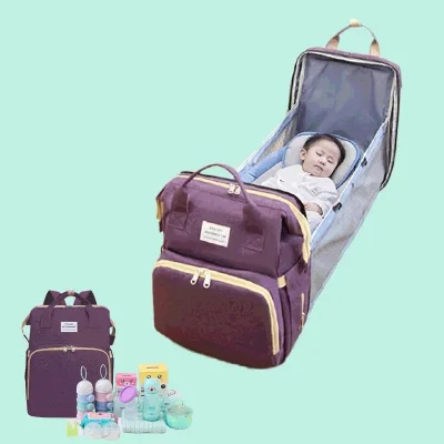 Fashion Mummy bag backpack mother baby bag, crib, outing multifunctional backpack