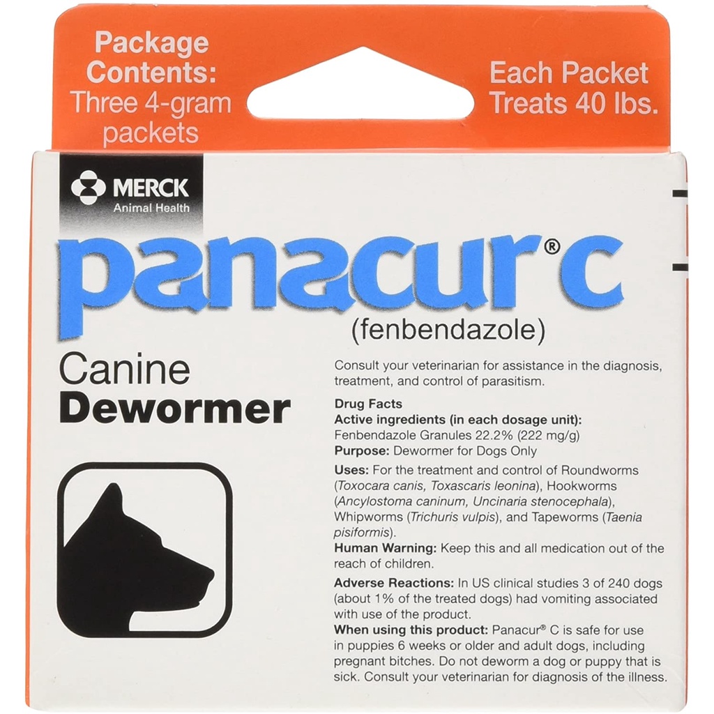 Panacur C 2 Gram Canine Dewormer – 3 Packets For Dogs Up To 20lbs – Expires 04/25