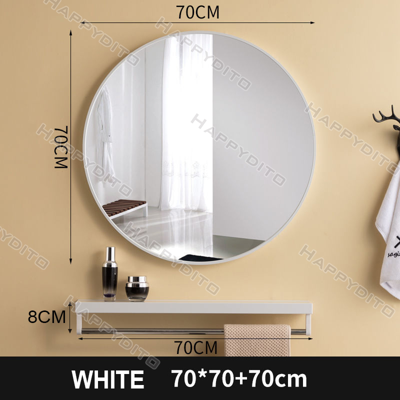Bathroom round glass bathroom mirror with shelf, hole free, wall