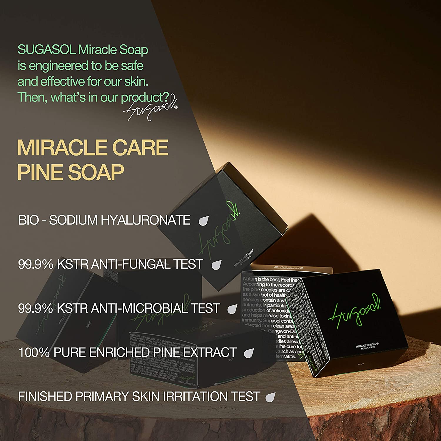 SUGASOL MIRACLE PINE TAR ESSENCE SOAP BAR, NATURAL & ORGANIC KOREAN