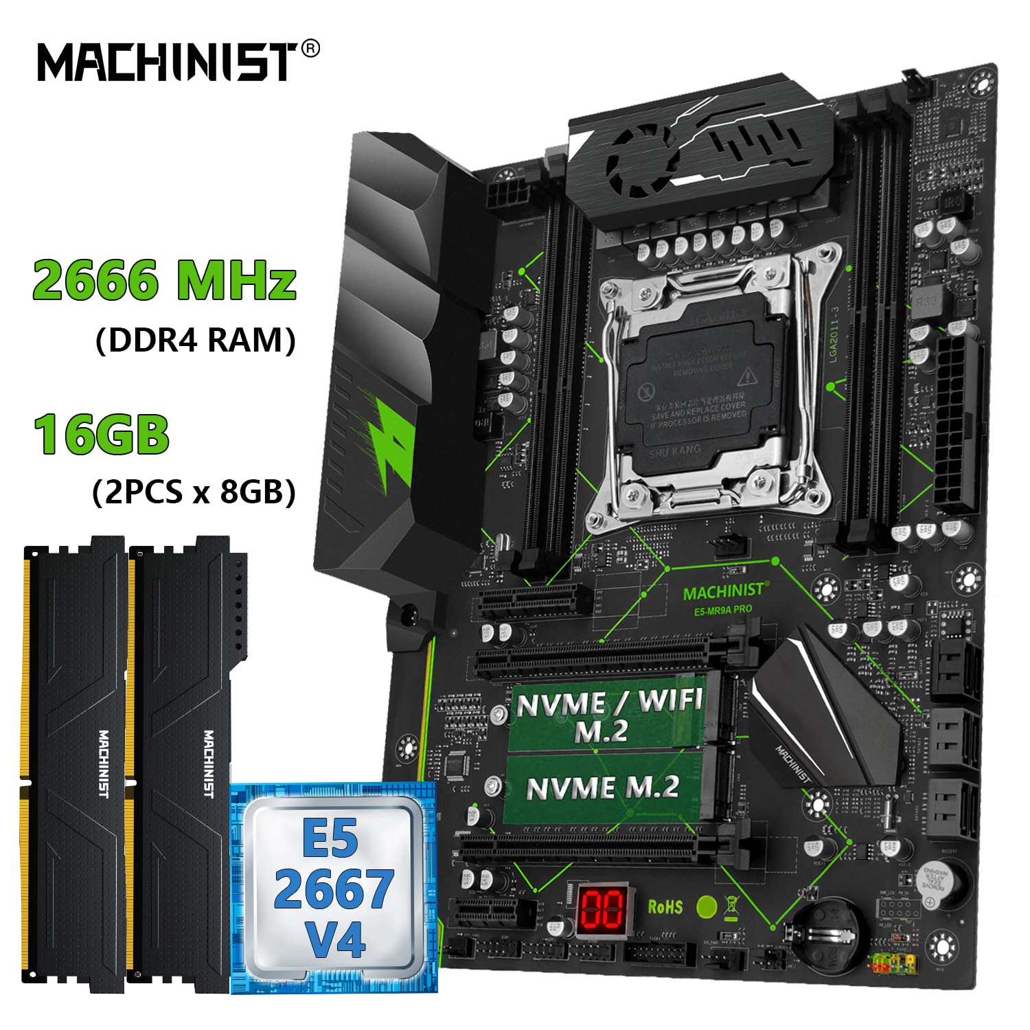 E5 MR9A มออาชพ LGA 2011 3ชดชดเมนบอรดซออน E5 2667 V4 CPU และ DDR4 16GB หนวยความจำ2666Mhz