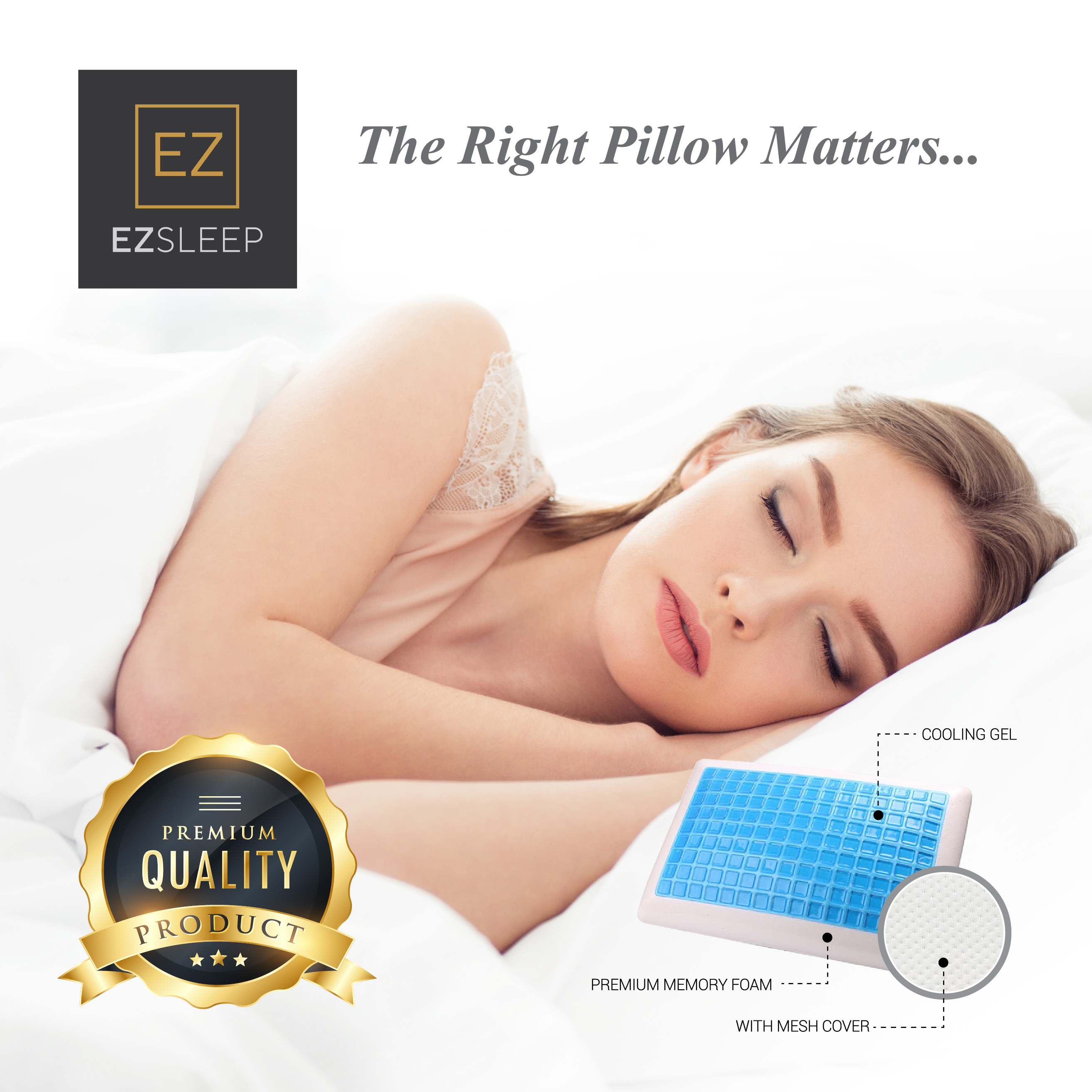 EZ Sleep Premium Memory Foam Pillow with Cooling Gel, Standard / Memory