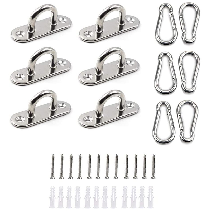 36Pcs Stainless Steel Oblong Pad Eye Plates and Carabiner Clips Heavy Duty for Climbing Sport and Home Use
