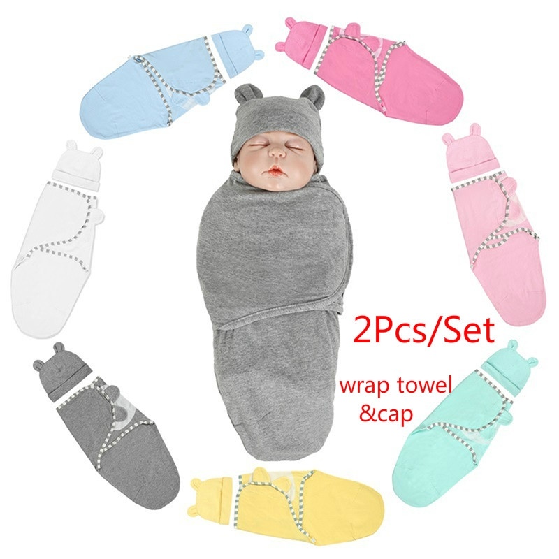 2Pcs/Set Newborn Baby Anti-frightening Wrap Towel and Cap