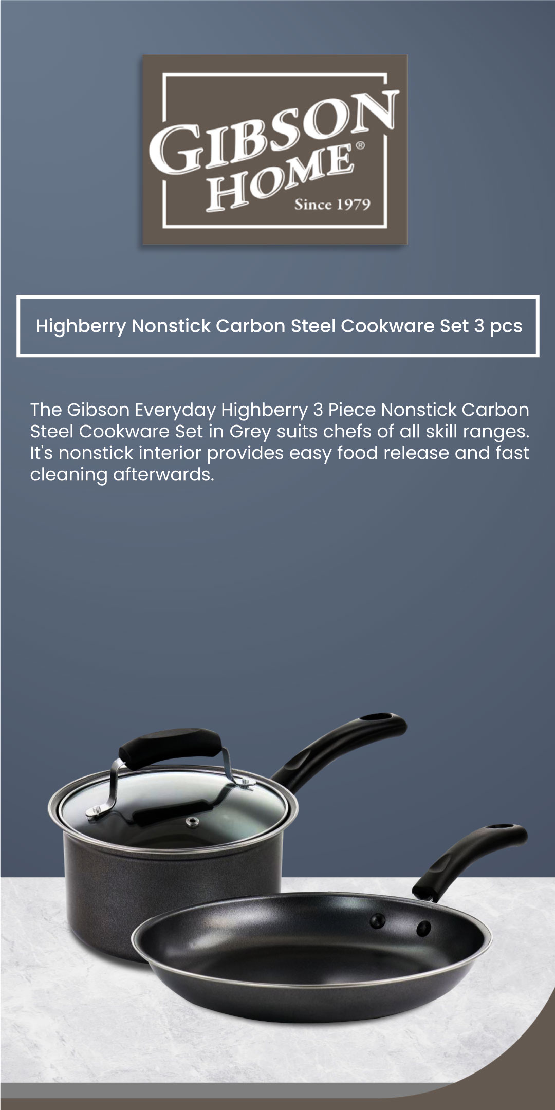 Gibson Everyday Highberry 3 Piece Nonstick Carbon Steel Cookware