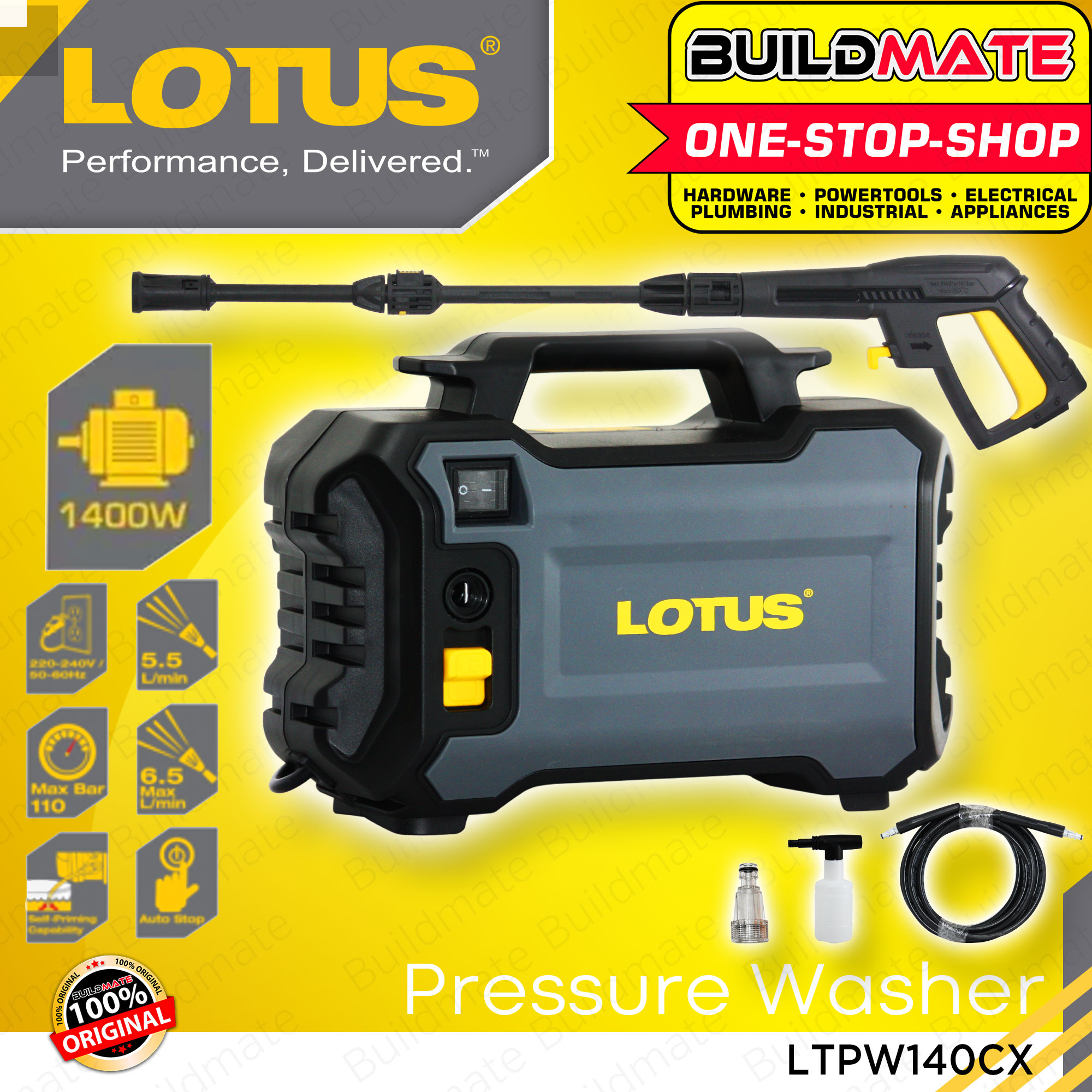 LOTUS Self Priming High Pressure Washer 1400W 110bar LTPW140CX