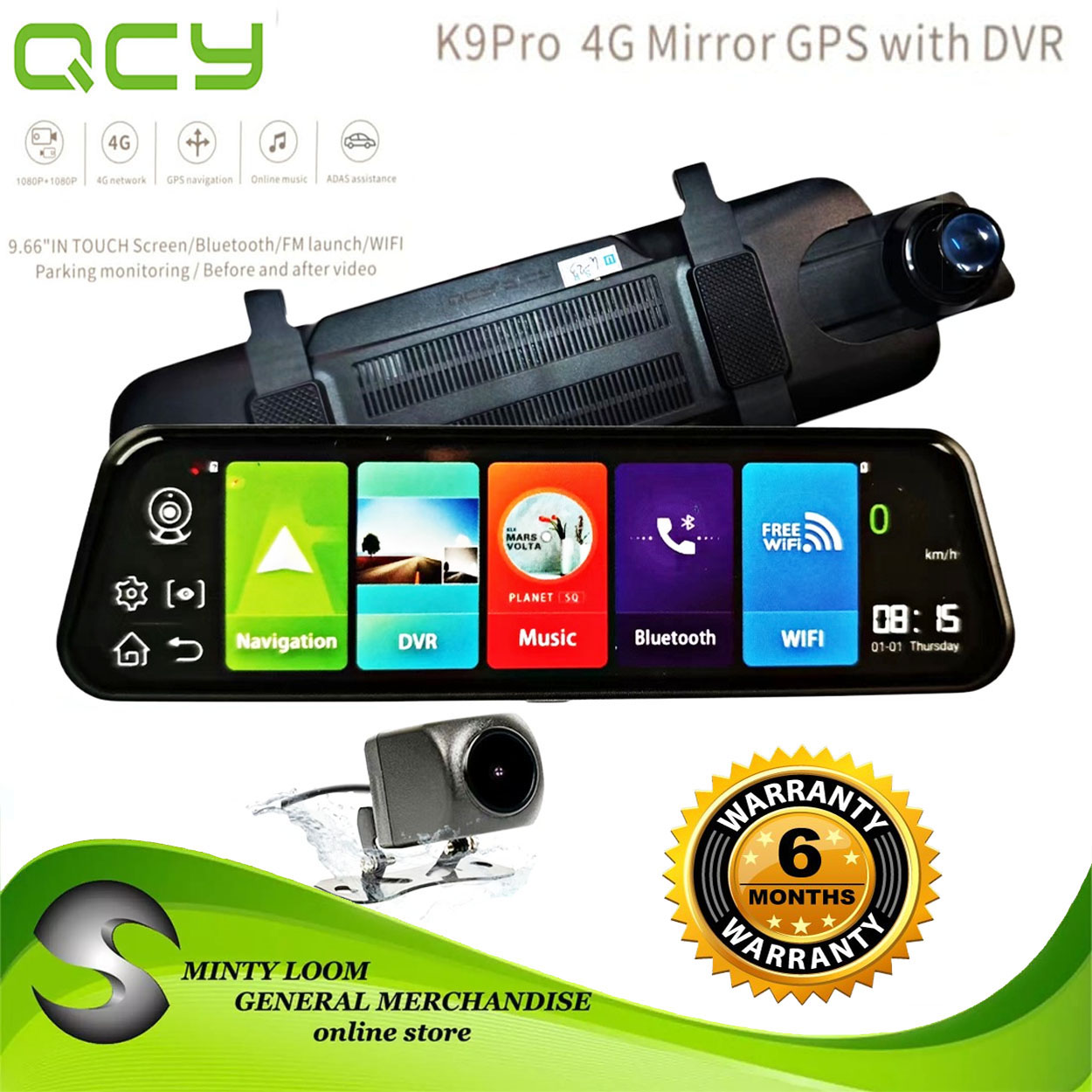 QCY K9 PRO 4G CAR DVR 9.66" IN TOUCH SCREEN/BLUETOOTH/FM LAUNCH/WIFI