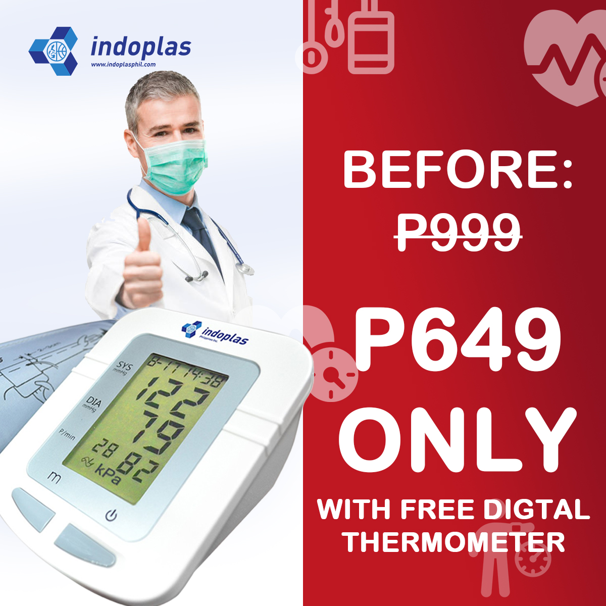 Indoplas BP105 USB Powered Automatic Blood Pressure Monitor, Easy to