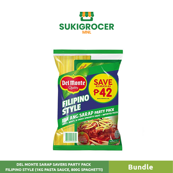 Del Monte Sarap Savers Party Pack Filipino Style (1KG Pasta Sauce, 800G Spaghetti) Bundle