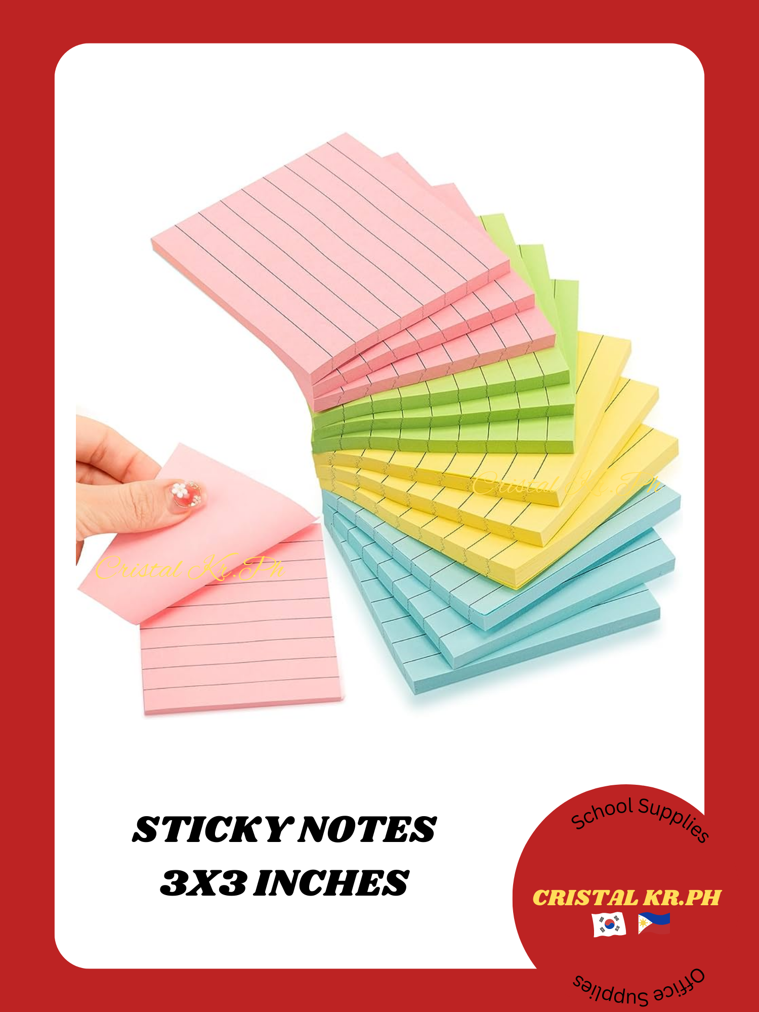 Sticky Notes with lines Self Stick Pads Pink Yellow Green Blue Paper Note Pads Memo 3x3 1pad