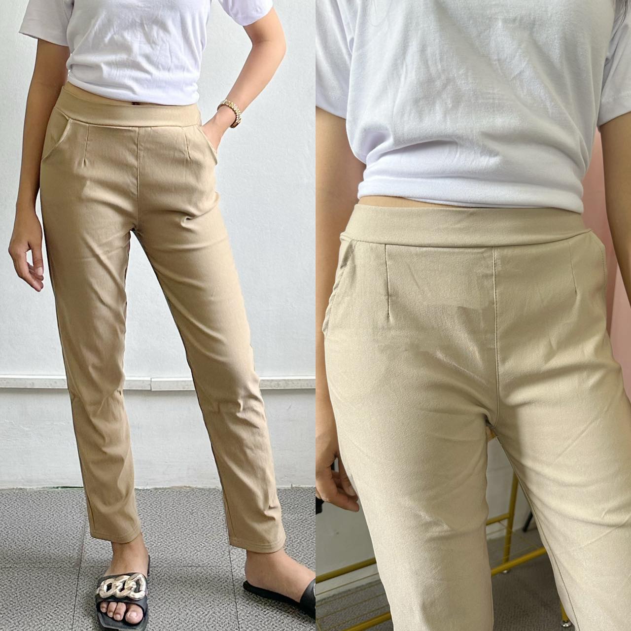 Ginza6 Trendy Korean Highwaist Stretchable Chino Trouser Pants Tailored  Highwaist Pants 1006#