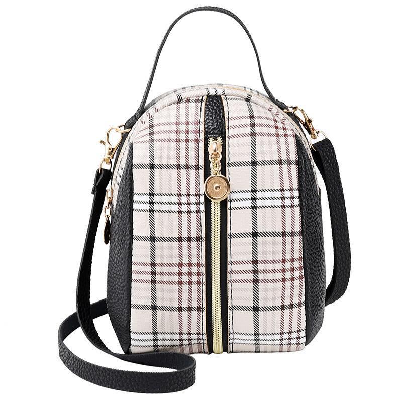 checkered leather backpack