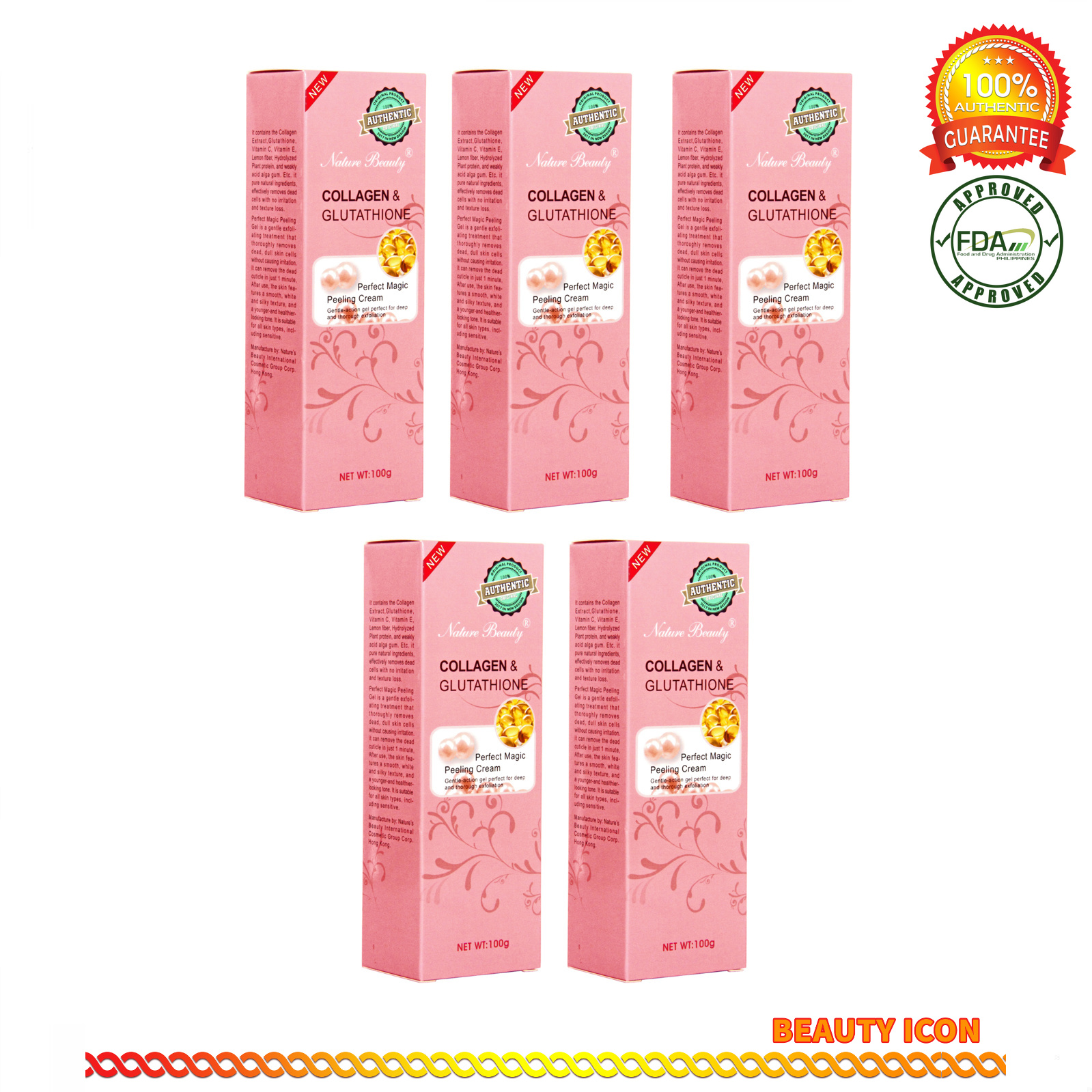 Set of 5)Nature Beauty Collagen and Glutathione Peeling Cream 100g