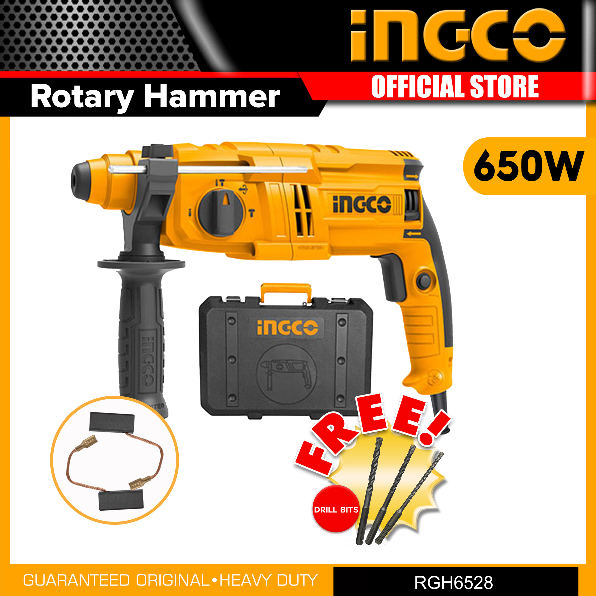 Ingco Industrial SDS Plus Rotary Hammer / Chipping Gun 650W with 3pcs