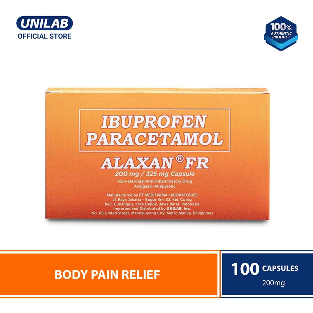 Alaxan FR 100 Capsules, Pain Reliever with Ibuprofen & Paracetamol