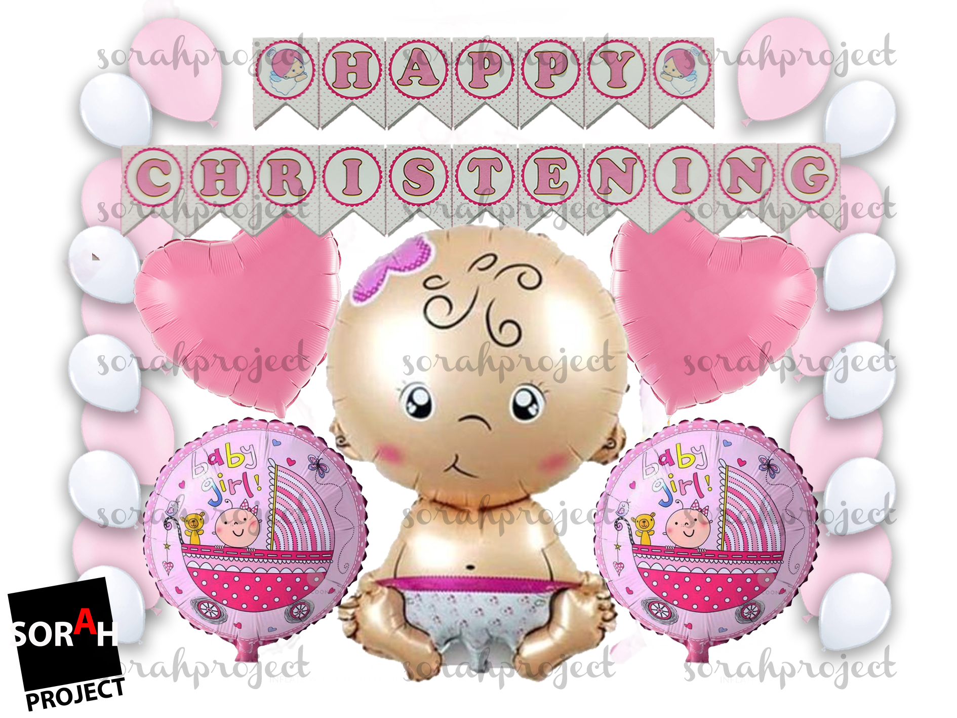 Baby Girl Christening Balloon Decoration Theme Set Package Sorah
