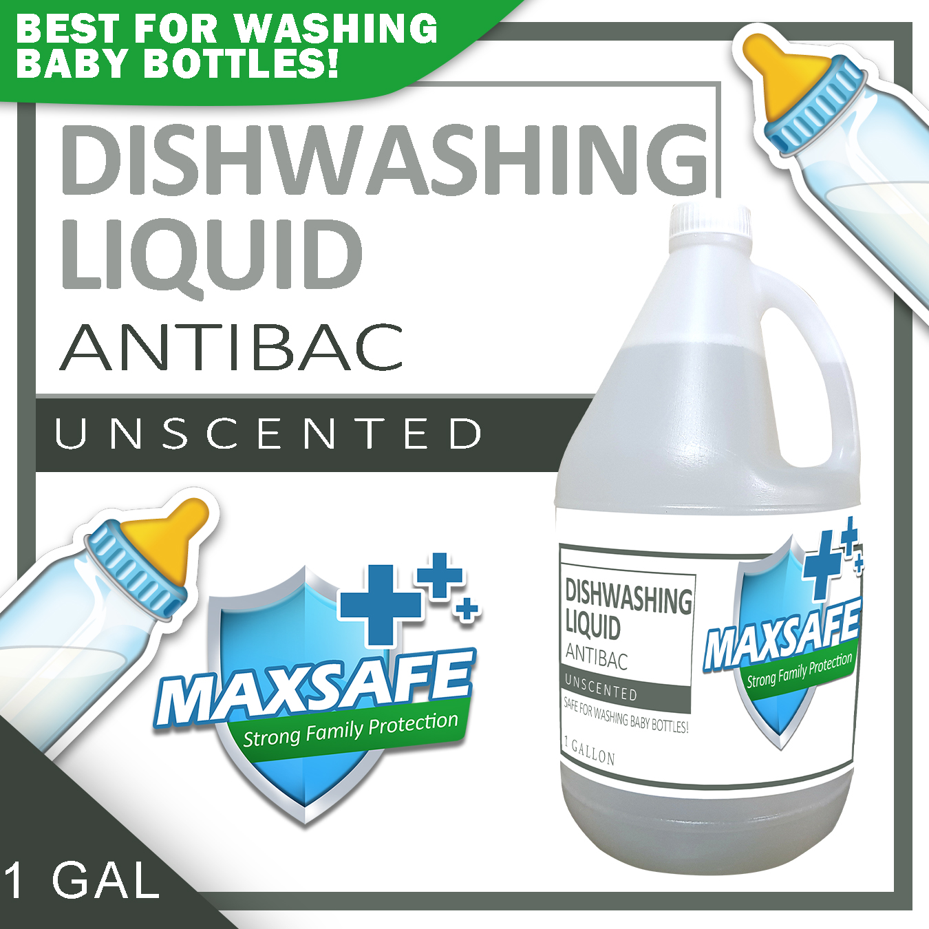 1 gallon Maxsafe PLANT BASED Antibac Dishwashing Liquid UNSCENTED, Best