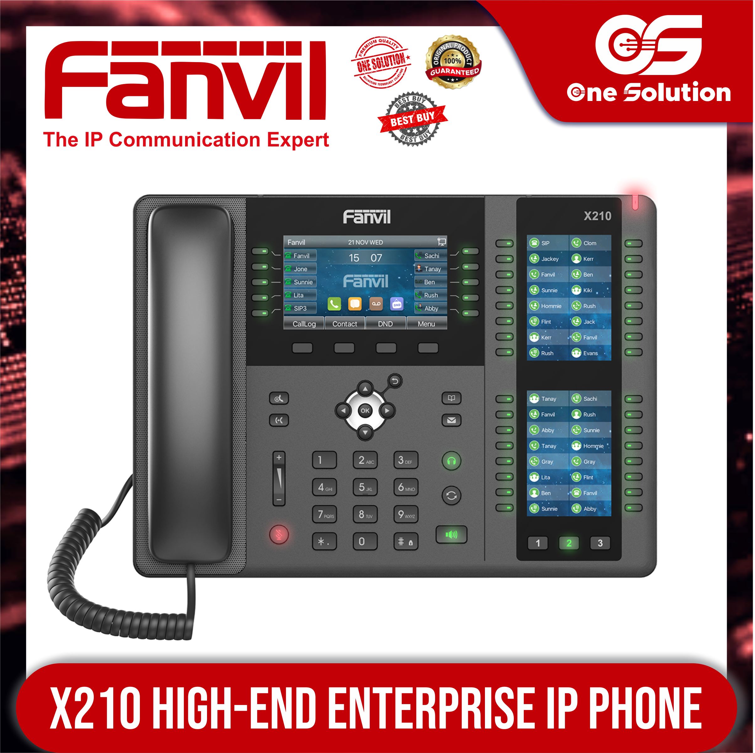 FANVIL X210 IP PHONE 20 SIP lines, 3-way conference, hotspot HD audio on  speakerphone and handset 4.3