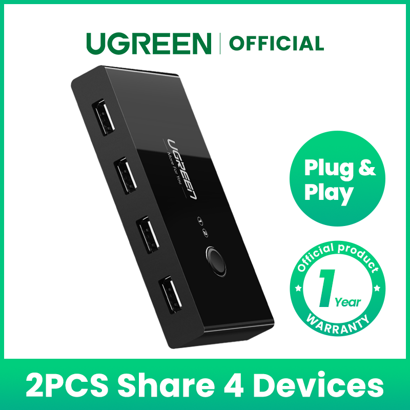  UGREEN USB Switch Selector 2 Computers Sharing 4 USB Devices USB  2.0 Peripheral Switcher Box Hub for Mouse Keyboard Scanner Printer PCs with  One-Button Swapping and 2 Pack USB A to