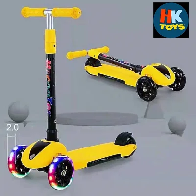 HKTOYS Foldable Kick Scooter LED Flashing Wheels Kids Scooter Folding Adjustable (A5) good for 2 to 9 years old