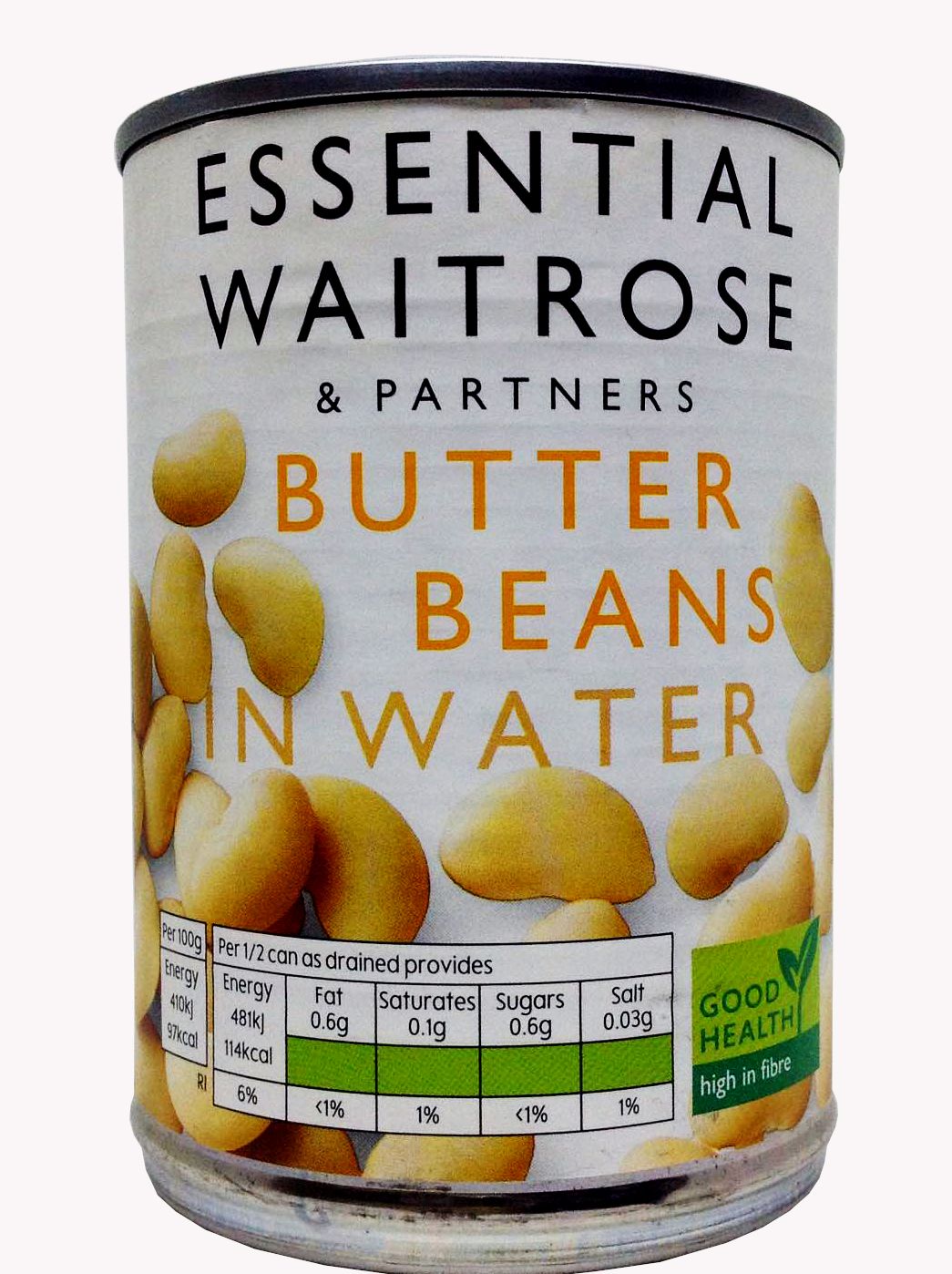 Essential Waitrose Butter Beans in Water 400g {Made in UK} 0324
