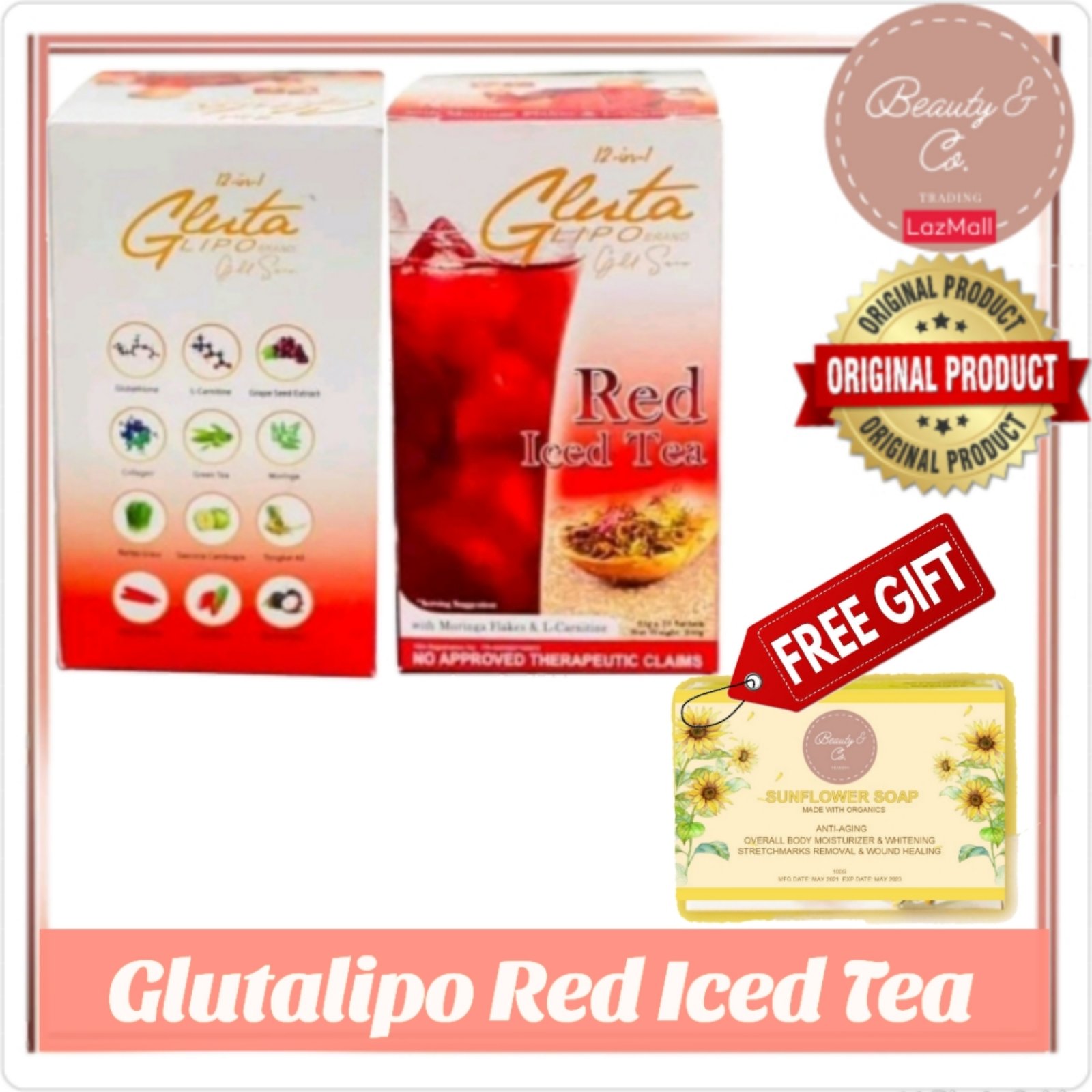Glutalipo Red Iced Tea (NEW FLAVOR) FREE SFO SOAP Lazada PH