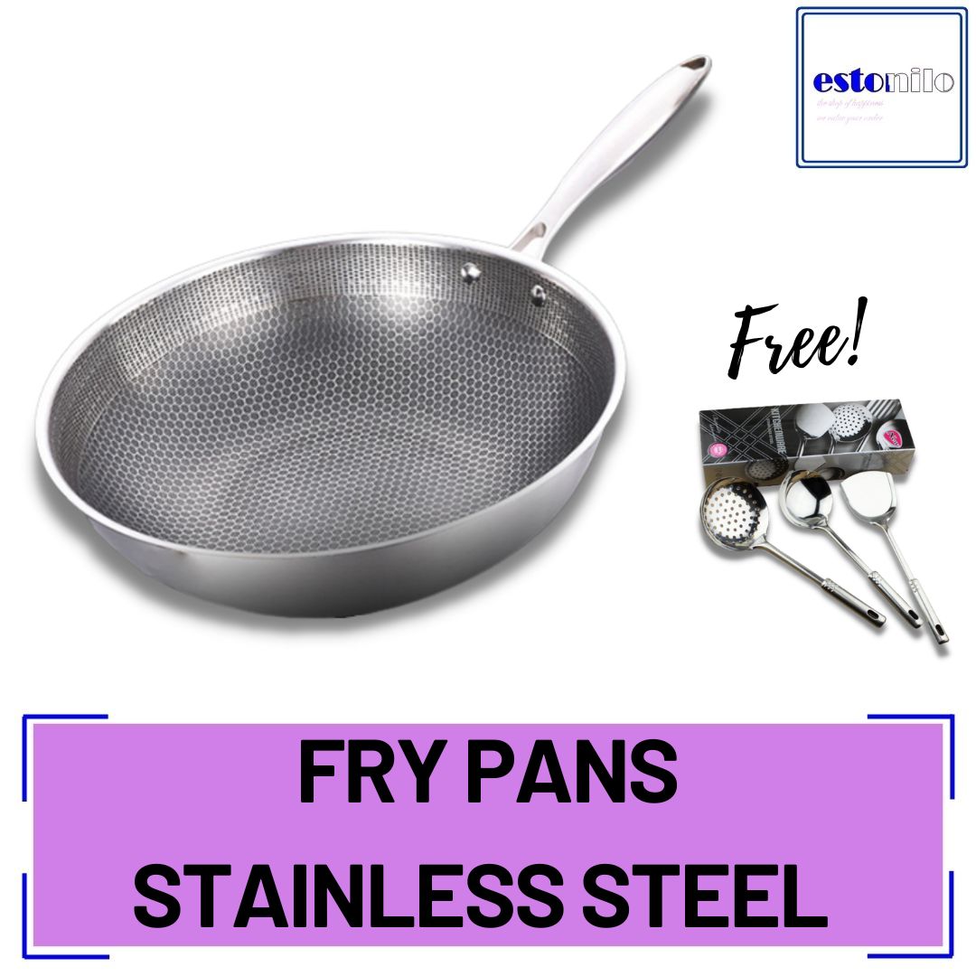 ESTONILO Fry Pans Stainless Steel with FREE 5in1 Steel Cooking