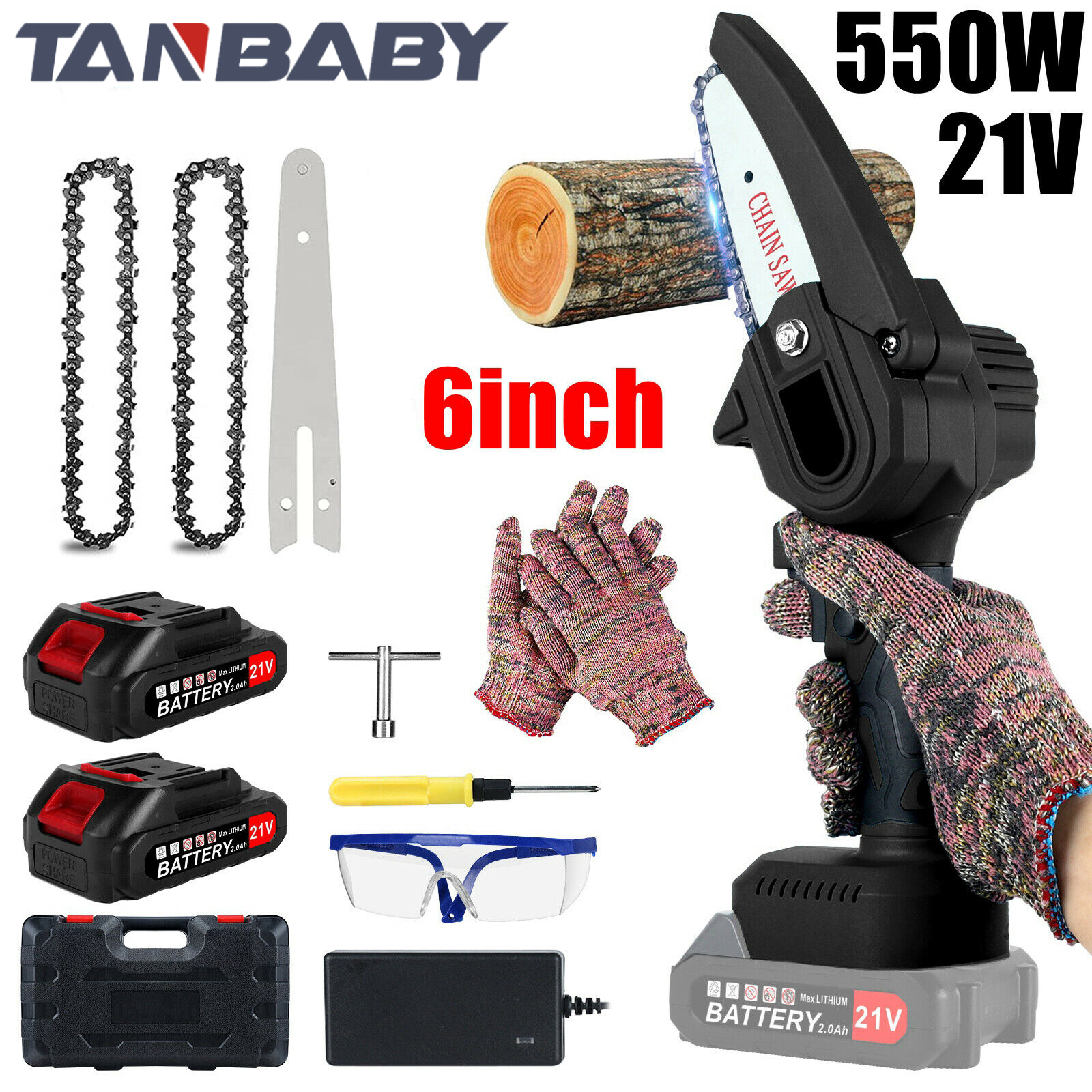 [Manila Stock] 6 Inch Chainsaw Cordless Battery Power Chain saw