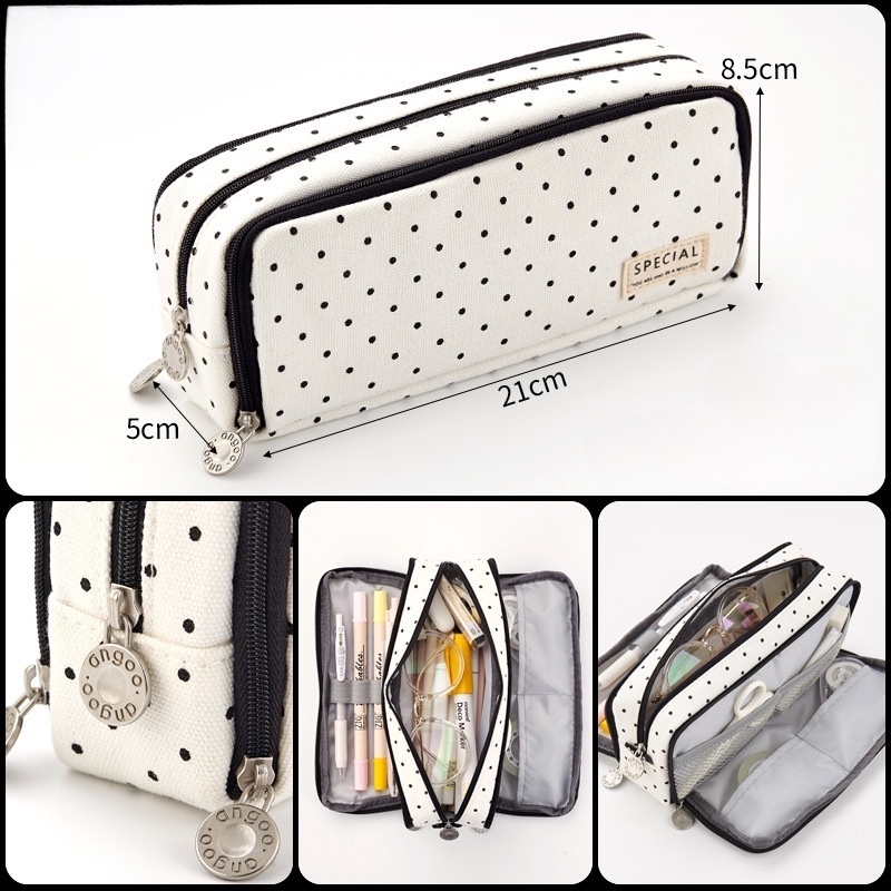IMPCOKRU Small Pencil Bag Study Pencil Bag Key Pouch,White Polka  Dots,Stationery Storage Pencil Case for School Office Travel