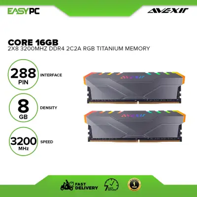 Avexir Core 2 memory 16GB 2x8 3200mhz Ddr4 RGB U-Dimm Best Gaming Memory for Desktop. DDr4 Motherboard Compatible, A320 B350 B450 X470 X570 Chipset Ready. Intel and AMD supported. Overclocked for better performance, Recommended for Gaming and Streaming.