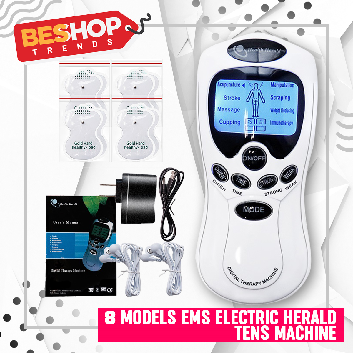 Pulse Tens Acupuncture Electric Body Massage 8 Models Digital Therapy  Machine 4Pads Electrical Muscle Stimulator Full Body Relax