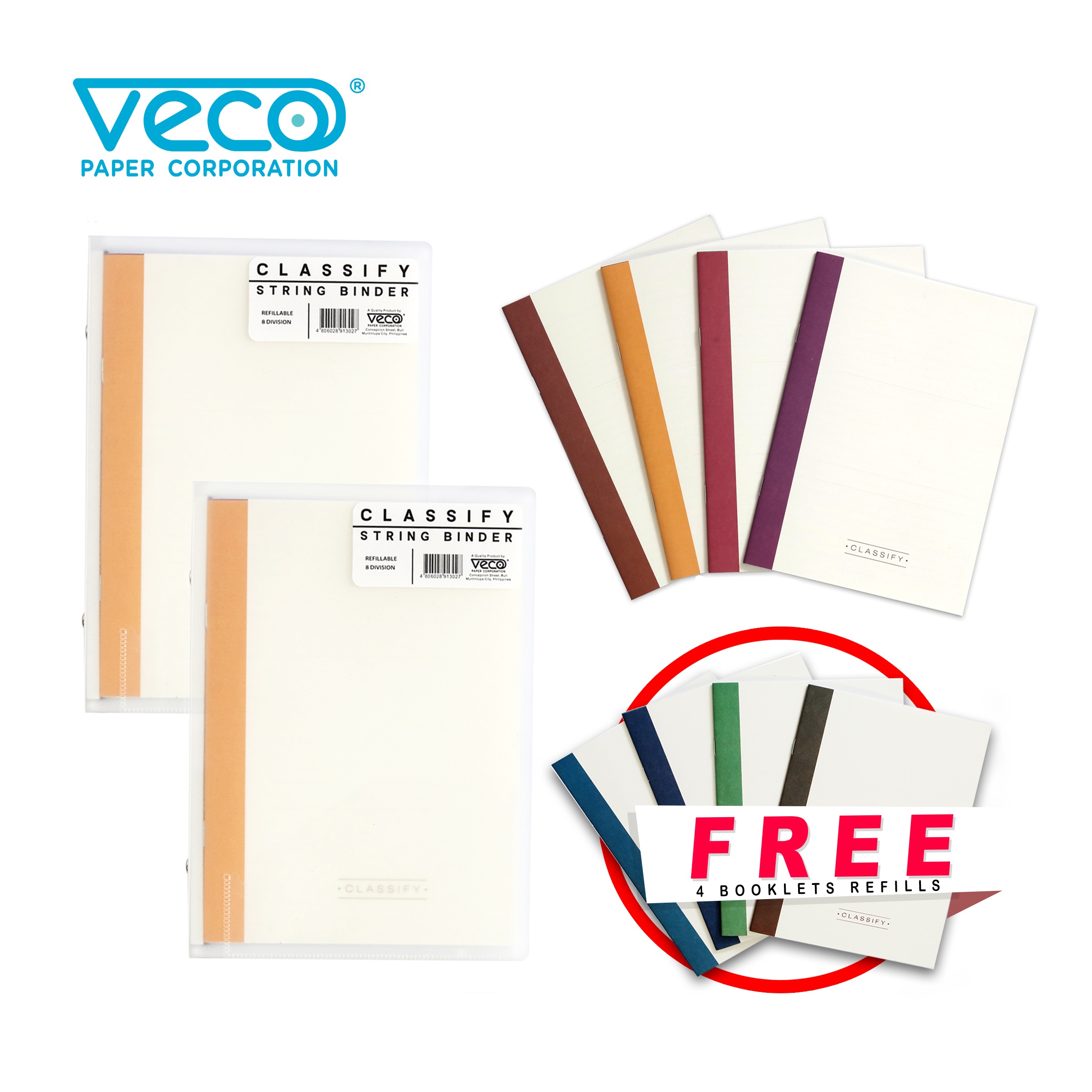 Veco 2 pcs Classify String Binder + 1 set Binder refill + FREE 1 set