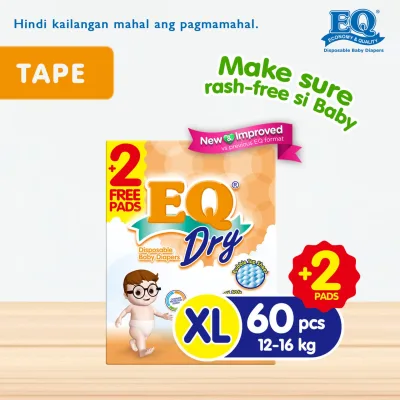EQ Dry Mega Pack Extra Large (12-16 kg) - 62 pcs x 1 pack (62 pcs) - Tape Diaper