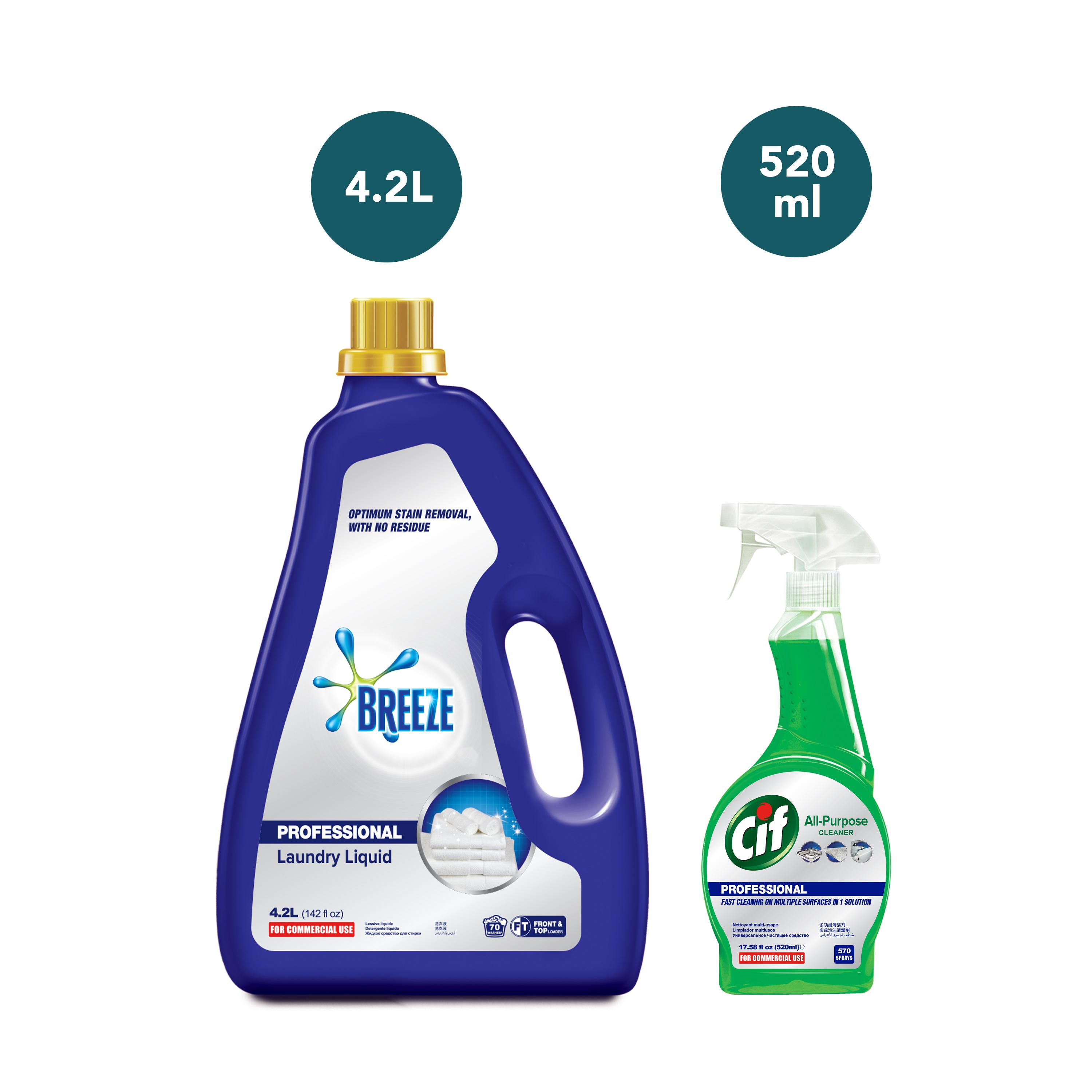 Breeze Pro Fabcleaning Liquid 4.2L Free Cif All Purpose Cleaner 520mL