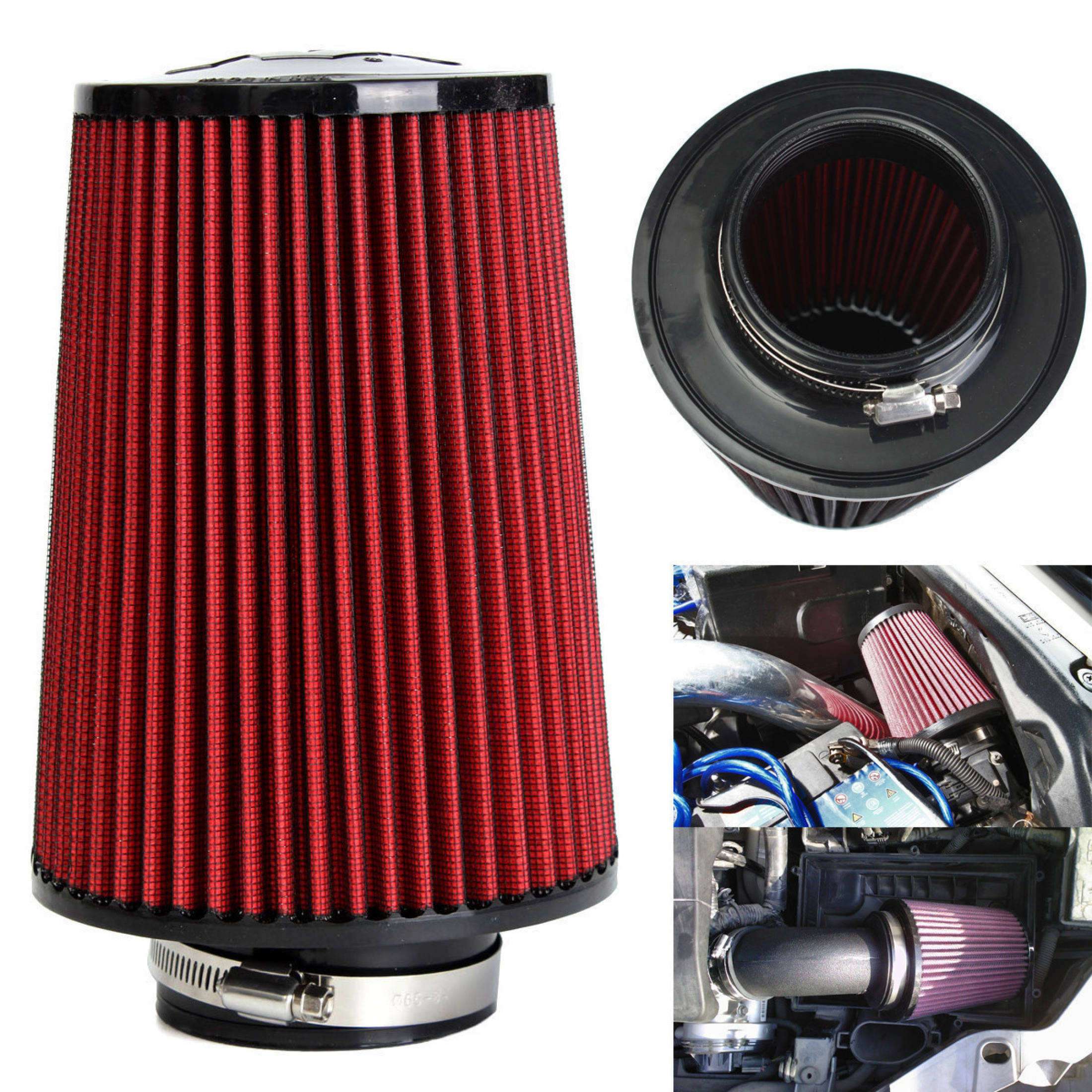 3 High Flow Car Cold Air Intake Filter Tapered Cone Cold Air Cleaner