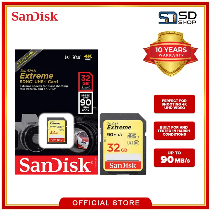 Sandisk Extreme Sdsdxve 32gb Sdxc Uhs I Memory Card 90mb S C10 U3 V30 4k Uhd Sd Card Lazada Ph