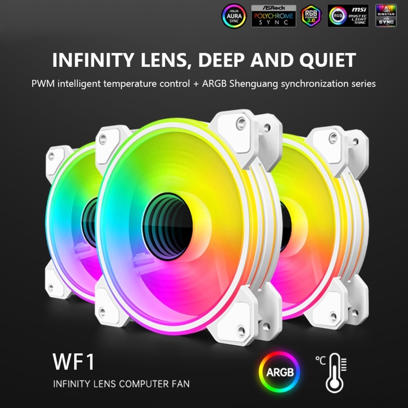 ⊙ PWM 4 Pin RGB 120mm PC Case Fan Quiet 12cm Cooling Fan Silent Computer CPU Cooler Fan SYNC