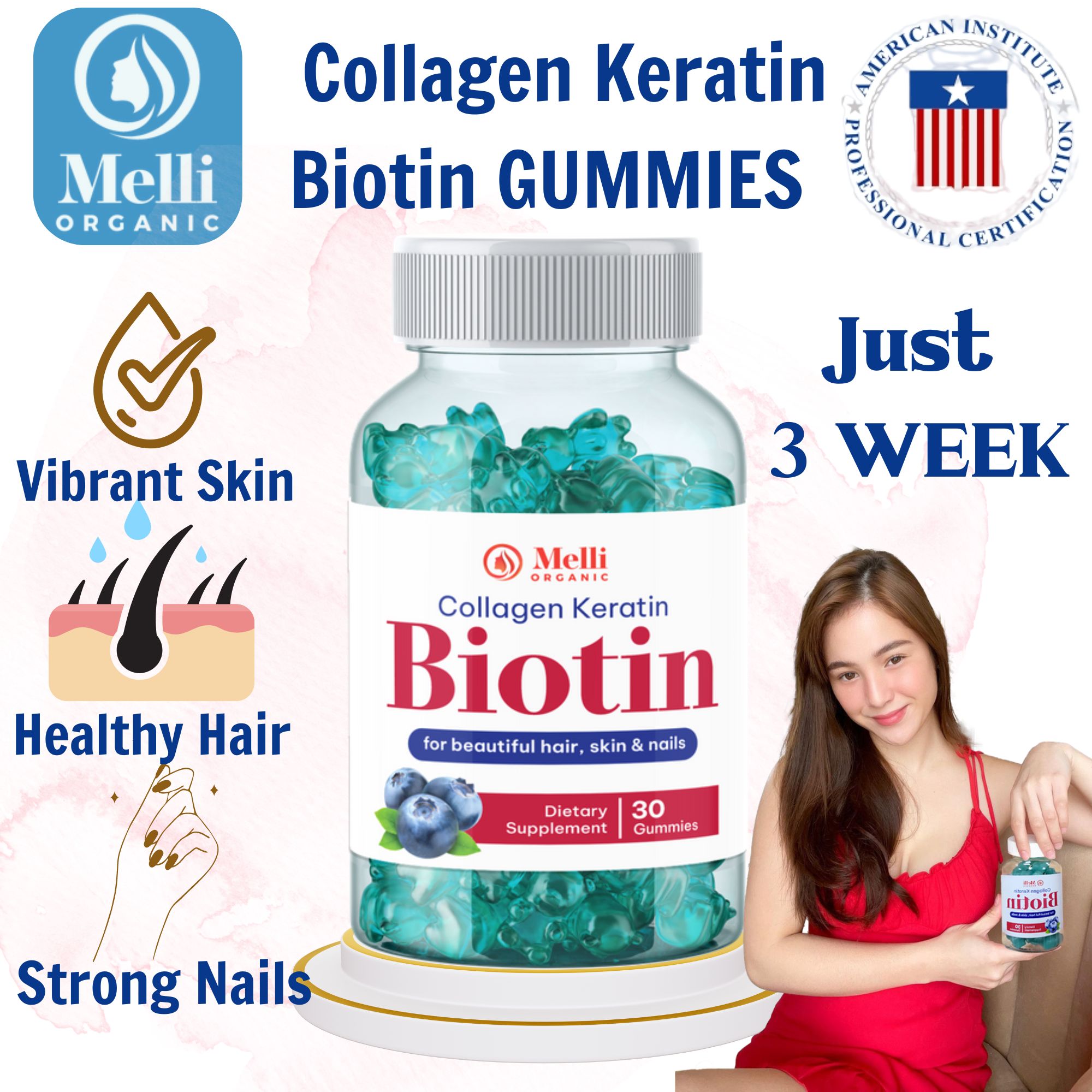 Collagen Keratin Biotin Gummies Melli for Vibrant Skin, Healthy Hair ...