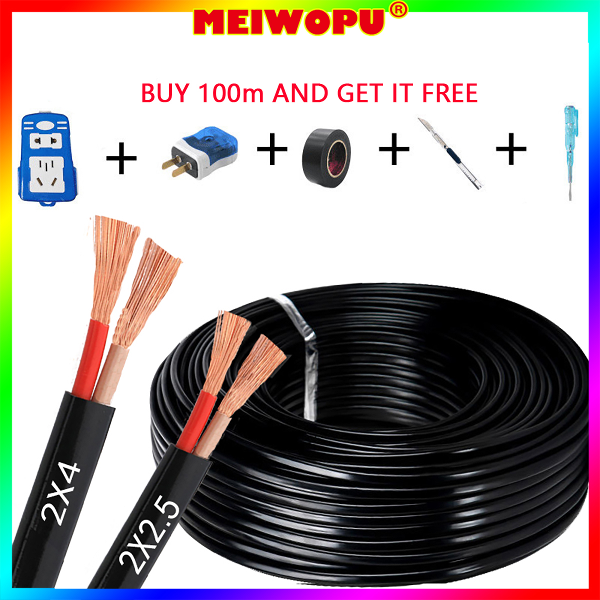 Wire Black 2-core fireproof durability (2X2.5)(2X4) 20m 50m 100m ...