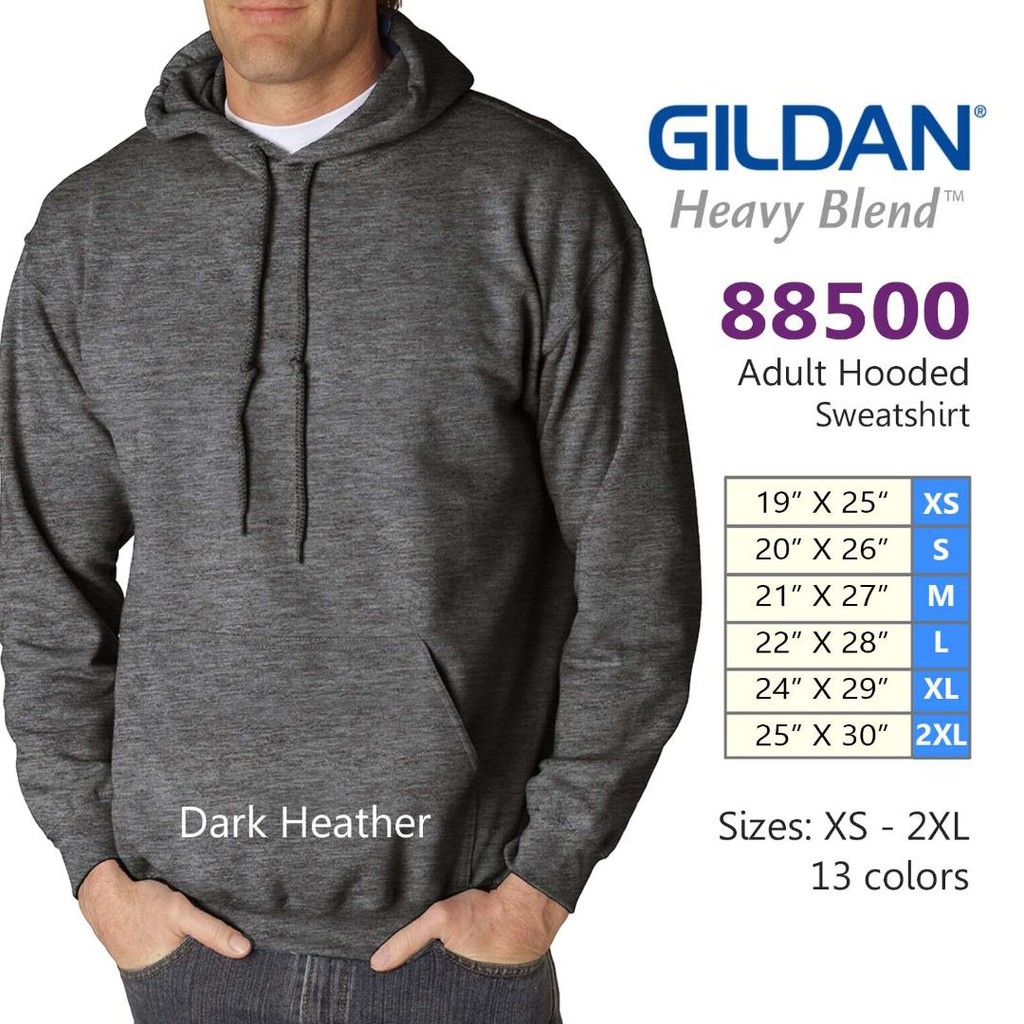 Gildan heavy blend on sale hoodie size chart