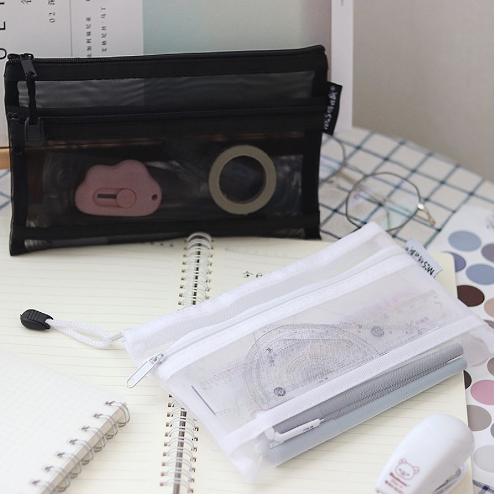 bóp viết túi đựng bút 铅笔盒 笔袋 MMLUCK Hộp Đựng Bút Chì Nylon Đôi Đơn Giản Hộp Bút Tài Liệu Túi Đựng Mỹ Phẩm Hồ Sơ Trong Suốt Túi Đựng Bút Chì Lưới Đôi Đồ Dùng Văn Phòng Phẩm Trường Học