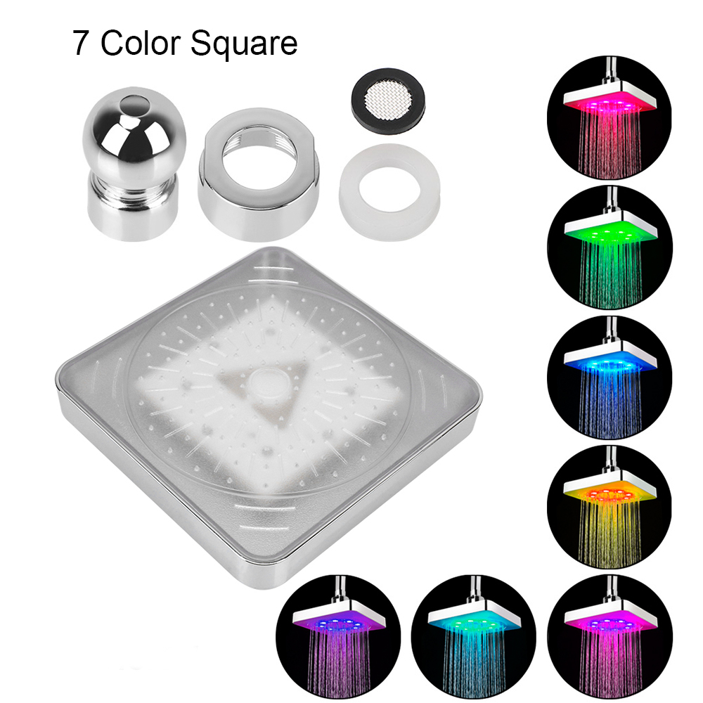 LED Shower Head No Batteries 3 colors Temperature Sensor Square Fixed