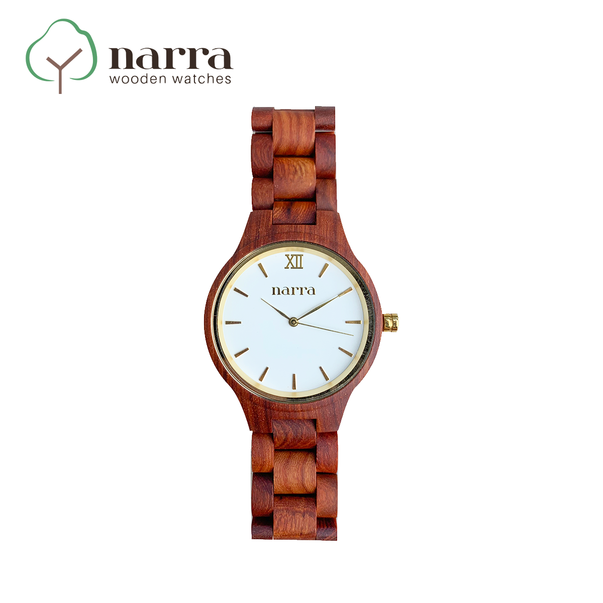 Narra Wooden Watches Classic Dawn in Red Sandalwood and White
